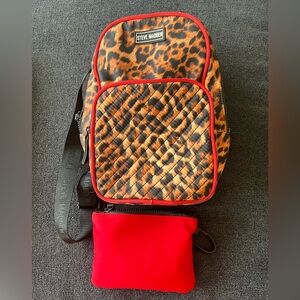 Steve Madden Leopard Print Small Backpack with Red Accents